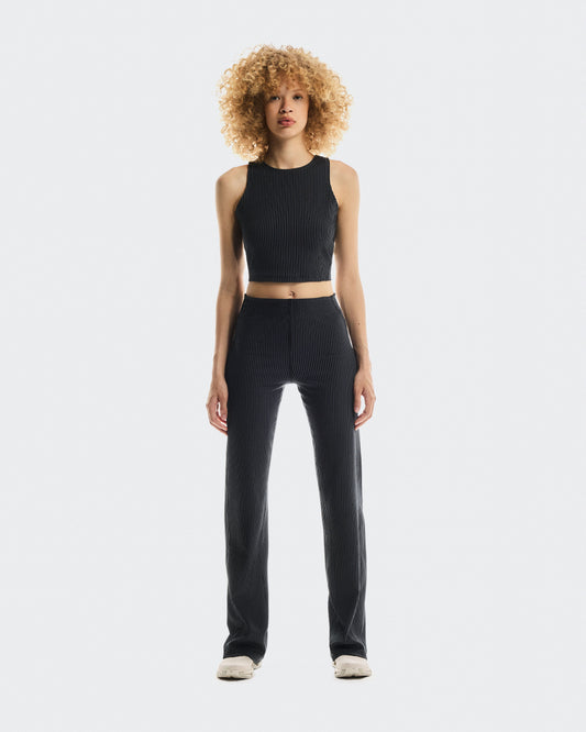 Women's All-Day Ribbed Crop Black | Rock - US 5746